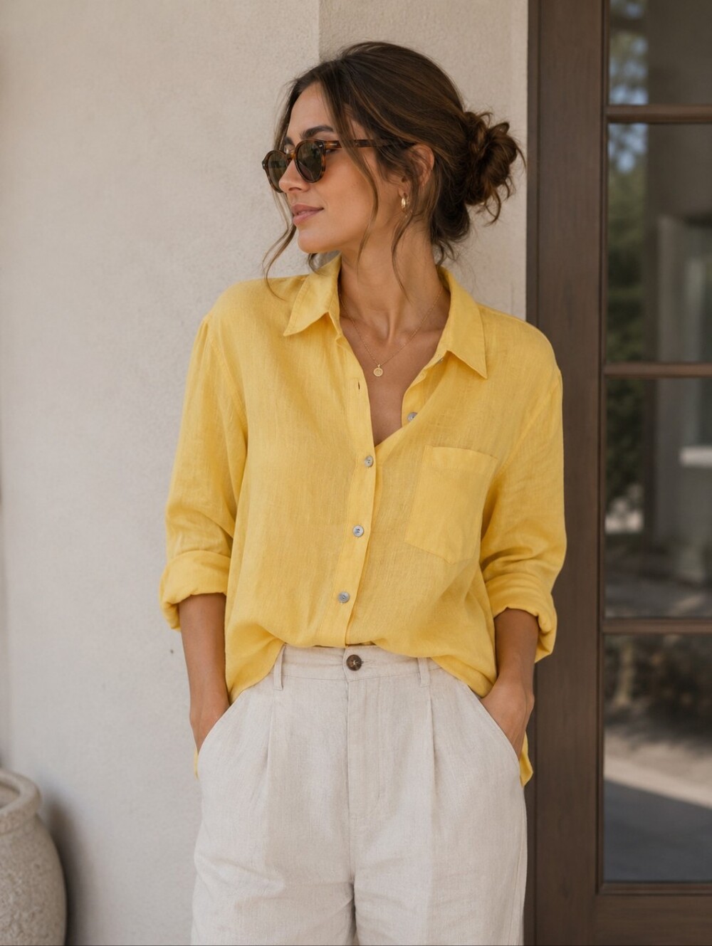 New Condition .Chico's Yellow Linen Shirt - Picture 1 of 8